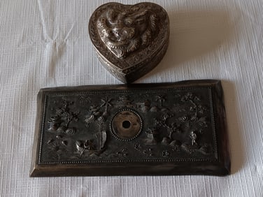 Two Antique Chinese Dragon Jewelry Silver Box