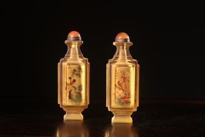Two Chinese Glass Inside Paint Snuff Bottle