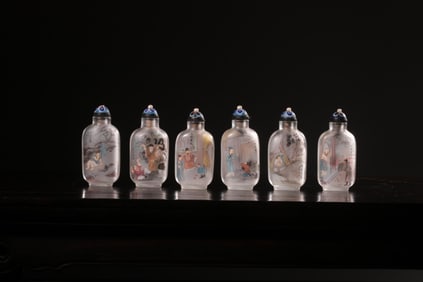 Lots of 6 Chinese Glass Inside Paint Snuff Bottles