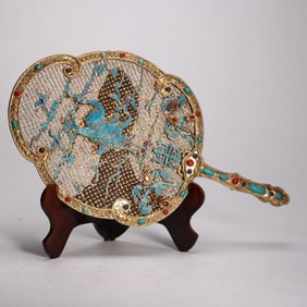 Chinese Gilt Silver Enamel Fan