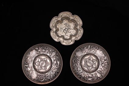 Three Japanese White Metal Dish