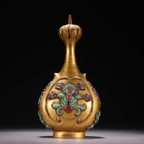 Chinese Jeweled Gilt Bronze Vase.
