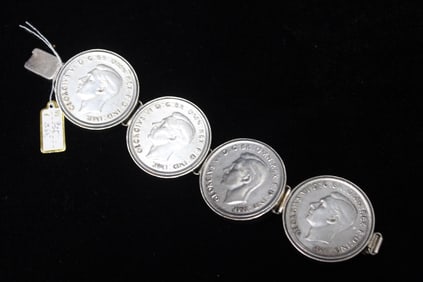 1937 AUSTRALIA - Big SILVER CROWN Coin Bracelet
