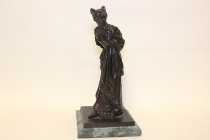 Antique Bronze Statue of A Cat Woman Signed SHERMA