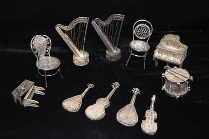 Lots of 12 Antique Filigree Silver Miniature