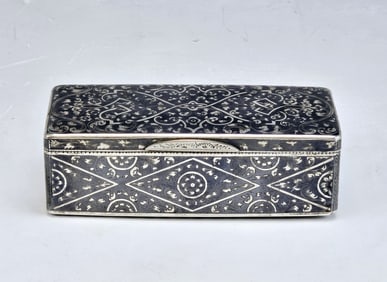 Large 19C Russian Silver Niello Snuff Box