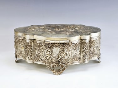 Large 19C German Repousse Silver Box