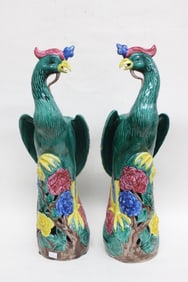 Pair of Chinese Glazed Porcelain Phoenix Bird