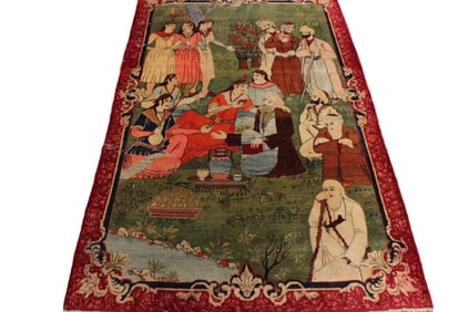 19th.C Persian Pictorial Hand-knotted Carpet