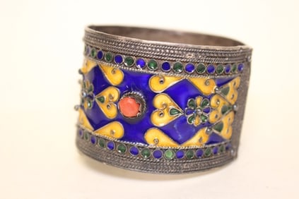 Vintage Enamel and Silver Bangle