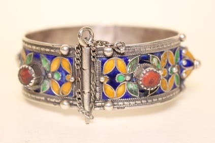 Vintage Enamel and Silver Bangle