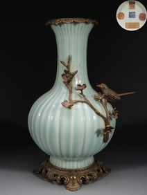 Chinese Glazed Porcelain Vase w Bronze Mount