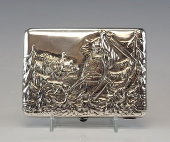 Large Antique Russian Silver Cigarette Case Bogaty