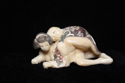 Japanese Bone Carved Erotic Subject Figurine