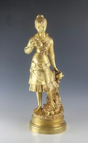 Large 19C French Gilt Bronze Statue Signed