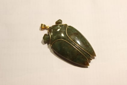 18K Jade Carved Cicada Pendant