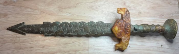 Chinese Bronze Sword w Jade