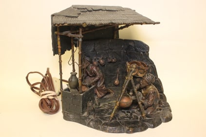 Viennese Orientalist Cold-Painted Bronze Lamp by B