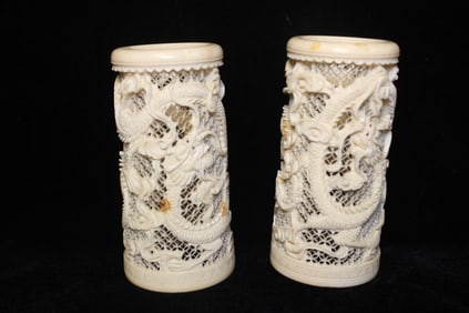 Two Chinese Bone Carved Vases