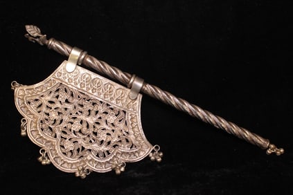 Antique Indian Silver Engrave Religious God Fan