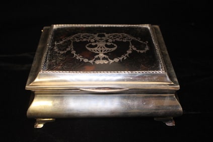 English Silver Box w Turtle Shell Inlaid