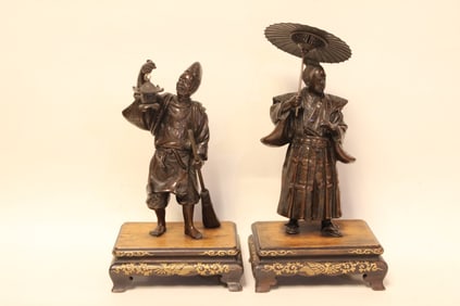 Two Fine Japanese Bronze Sculpture Figures of Samu