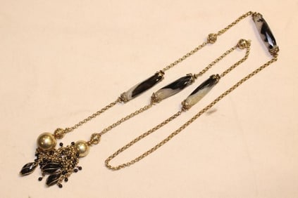 Long Agate and Silver Charm Necklace