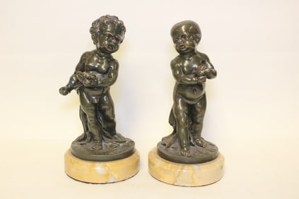 Two Signed Bronze Boys Figurines,18th.C