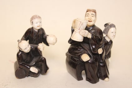 Two Fine Japanese Wood Carved Figurine Netsuke