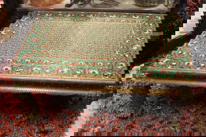 Indian Enamel Wood Low Coffee Table w Cabriole Leg