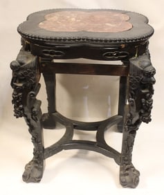 Chinese Wood Stand w Marble Inlaid Top