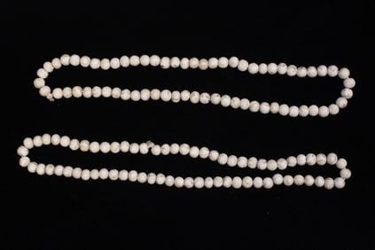 Two White Strand Beaded Necklaces