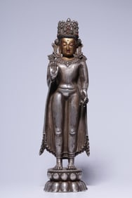 Qing Chinese Silver Buddha Sculpture w Gold Face