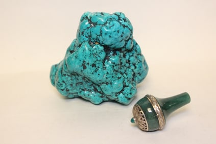 Antique Green Bell w Silver and Green Stone