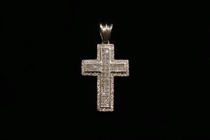 18K Gold Tiffany Diamond Cross Pendant