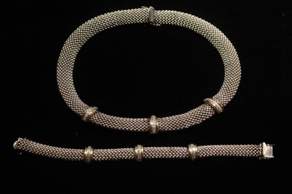 14K Diamond BMC Braided WovenBracelet and Necklace