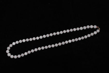Chinese Jade Beads Necklace w 14K Gold Clasp