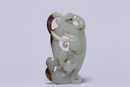 Chinese Hetian Jade Carved Chilong Plaque w Russet
