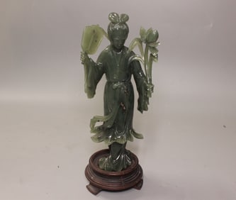 Chinese Spinach Jade Carved Figurine