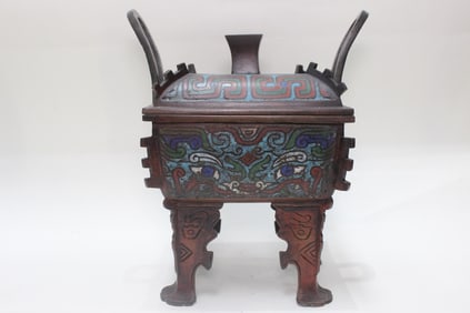 Chinese Cloisonne Footed Incense Burner