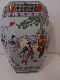 19th Chinese antique pastel octagonal garden seat