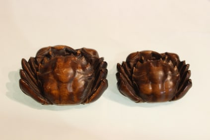 Two Wood Hand Carved Crabs