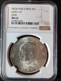 YR23 (1934) CHINA S$1 L&M-110 JUNK Silver Coin NGC