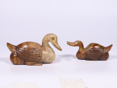 Two Chinese Archaic Jade Carved Swan