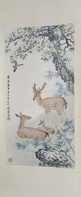 Chinese Hand Paint Ink Color Scroll Painting,Signe