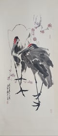 Chinese Hand Paint Ink Color Scroll Painting,Signe