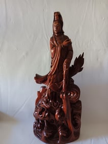 Chinese Huangyang Wood Carved Guanyin Statue