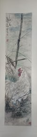Chinese Hand Paint Ink Color Scroll Painting,Signe
