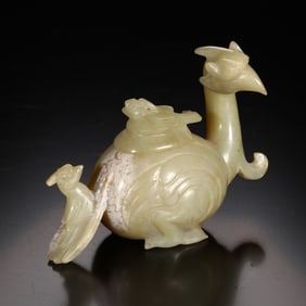 Chinese Archaic Jade Carved Phoenix Lid Zun