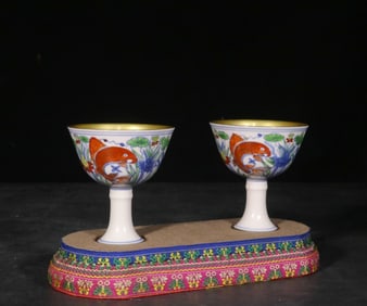 Chinese Hand Paint Doucai Cups,Mark
